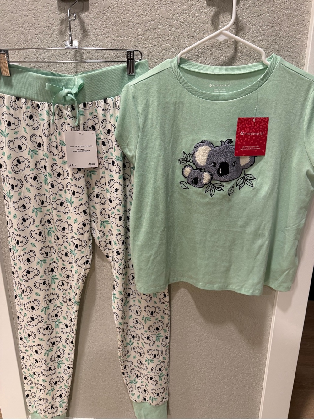 American Girl Mint and White Koala Pajama Set